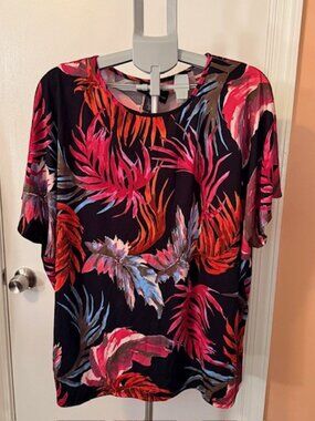 Ashley Stewart Tropical Palm Print Dolman Sleeve Top - NWT